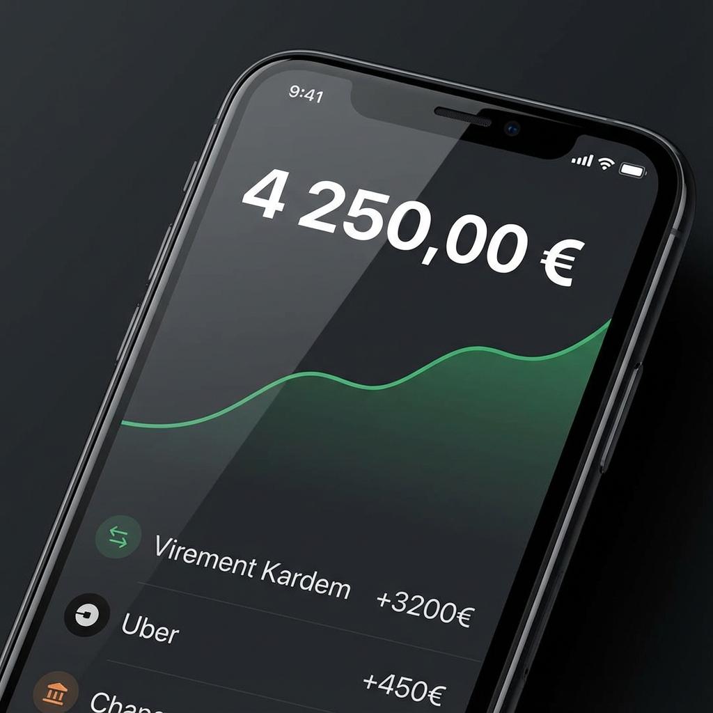 Interface de l'application Kardem montrant un solde positif